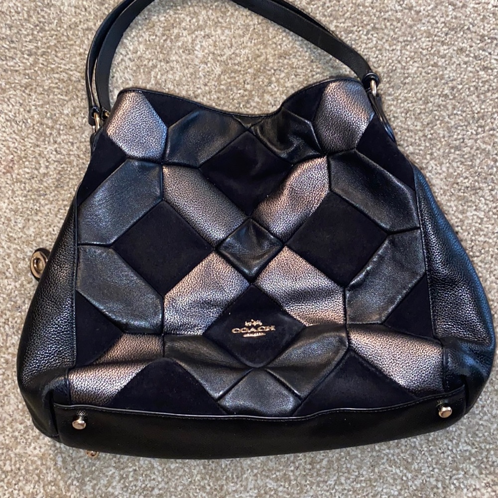 Coach Handbag Black and Pewter leather and suede